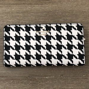 NWT Kate Spade Large Slim Bifold Wallet Houndstooth Black/White